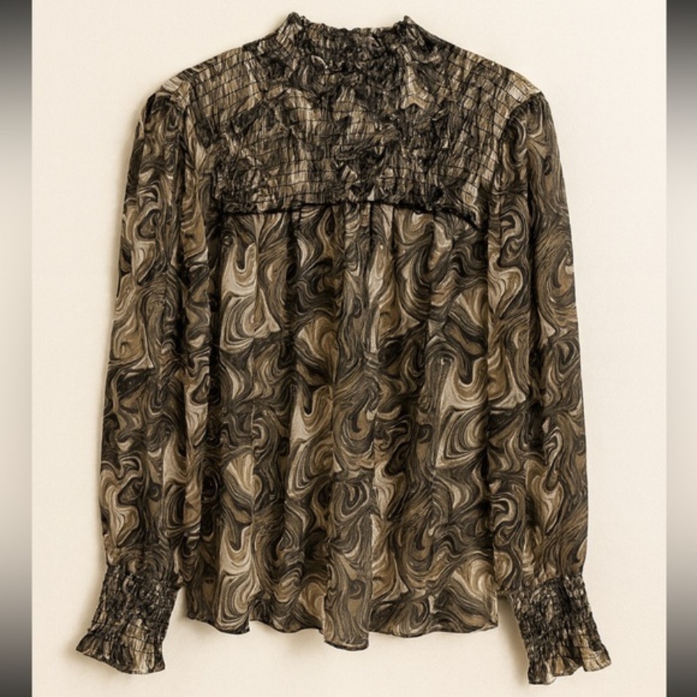 Haver London Multicolor Print Smocked Blouse-Size L NWT